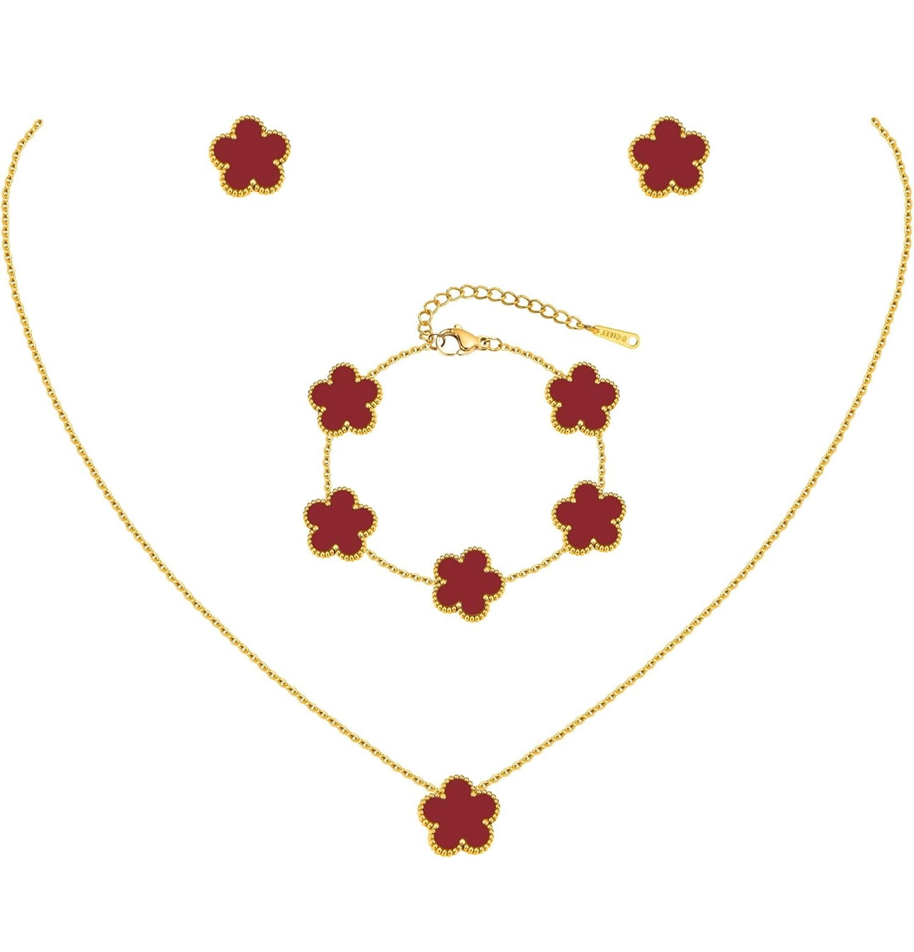CLOVER RED NECKLACE & BRACELET