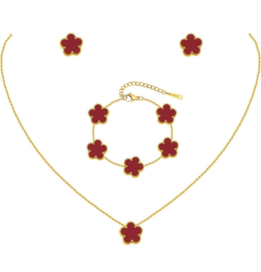 CLOVER RED NECKLACE & BRACELET