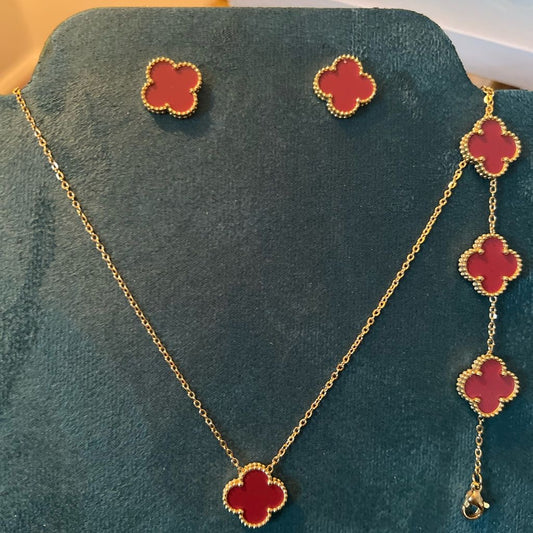 CLOVER RED NECKLACE & BRACELET